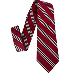 Rooster Silk Tie Red with White Blue Diagonal Repp Stripes 3.75" x 57" Inches